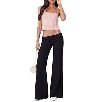 Women Fold Over Pants Casual Wide Leg Flare Lounge Pants