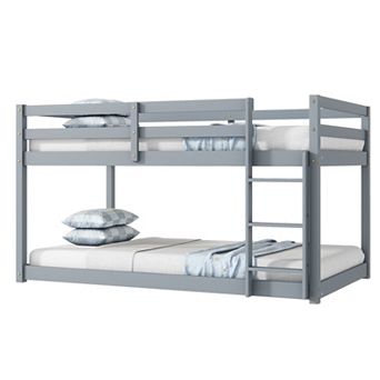 Pnronnc Kids Low Twin Over Twin Floor Bunk Bed with Ladder