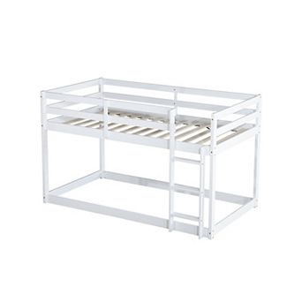 Pnronnc Kids Low Twin Over Twin Floor Bunk Bed with Ladder