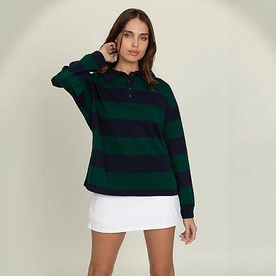 Women Striped Oversized Sweatshirt Button Collared Long Sleeve Pullover Top