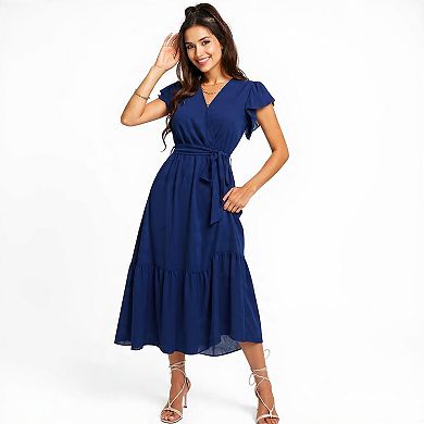 Belted V-Neck Floral Boho Maxi Dress