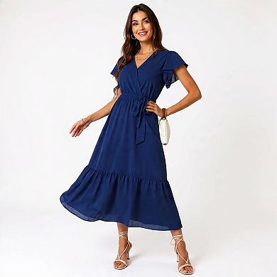 Belted V-Neck Floral Boho Maxi Dress