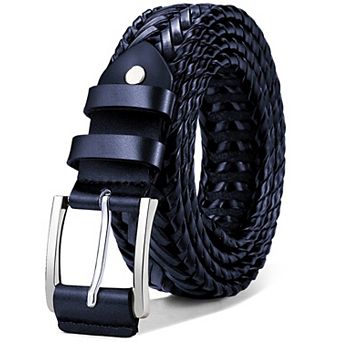 Mens Leather Woven Braided Belt Casual Golf