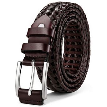 Mens Leather Woven Braided Belt Casual Golf