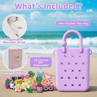 Silicone Rubber Beach Bag With Charms Hole Handbag Adjustable Strap