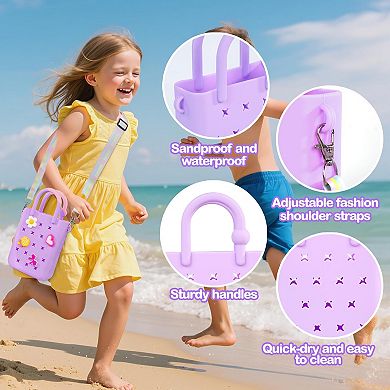 Silicone Rubber Beach Bag With Charms Hole Handbag Adjustable Strap