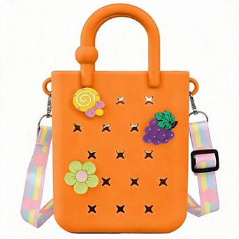 Silicone Rubber Beach Bag With Charms Hole Handbag Adjustable Strap