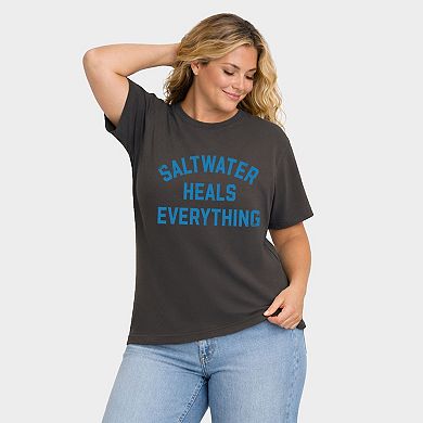 Saltwater Heals Everything Arched - Women's Plus Sized Garment Dyed Graphic T-Shirt