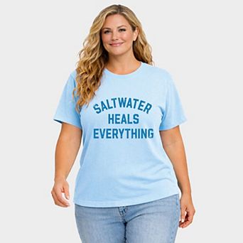 Saltwater Heals Everything Arched - Women's Plus Sized Garment Dyed Graphic T-Shirt