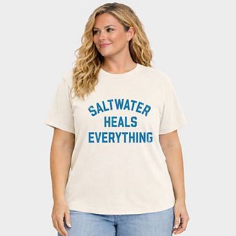 Saltwater Heals Everything Arched - Women's Plus Sized Garment Dyed Graphic T-Shirt