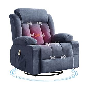 360 Swivel Rocker Recliner Chair Heated Massage USB Charging Cup Holders Pockets