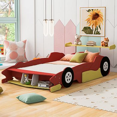 Pnronnc Race Car-Shape Platform Bed Full Size Car Bed with Storage