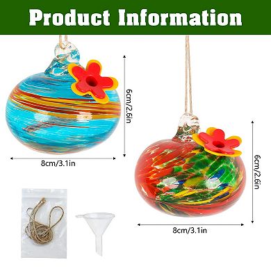 2 feeders Glass Hummingbird Feeder Handmade Garden Decor Gift 3.3oz
