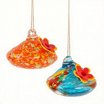 2 feeders Glass Hummingbird Feeder Handmade Garden Decor Gift 3.3oz