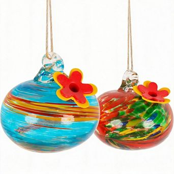 2 feeders Glass Hummingbird Feeder Handmade Garden Decor Gift 3.3oz