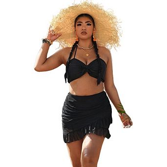 Women Plus Size Spaghetti Strap Bikini Set Knot Two Piece Swimsuit Bathing Suits