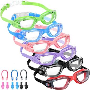 6 pc Swimming Goggles Adult Anti Fog Ear Plugs Nose Clip