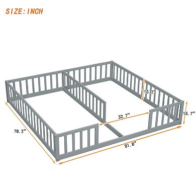 Pnronnc Twin Size Floor Bed Double Floor Bed with Fence, Guardrails, without Door