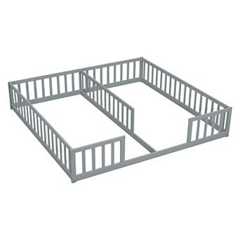 Pnronnc Twin Size Floor Bed Double Floor Bed with Fence, Guardrails, without Door