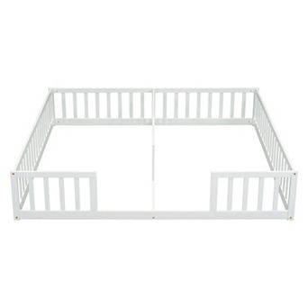 Pnronnc Twin Size Floor Bed Double Floor Bed with Fence, Guardrails, without Door