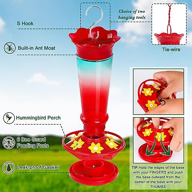 2pack 10oz Glass Hummingbird Feeders Bird Nectar Feeder Garden Decor 6ports