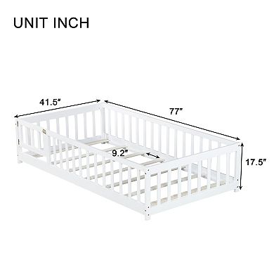 Pnronnc Montessori Bed Twin Size Floor Bed with Fence and Door