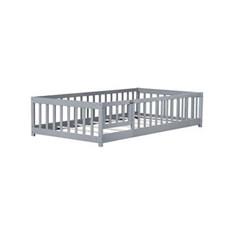 Pnronnc Montessori Bed Twin Size Floor Bed with Fence and Door