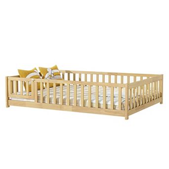 Pnronnc Montessori Bed Twin Size Floor Bed with Fence and Door