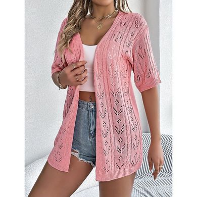 Boho Crochet Kimono Cardigan Lightweight Open-Front Beach Cover-Up