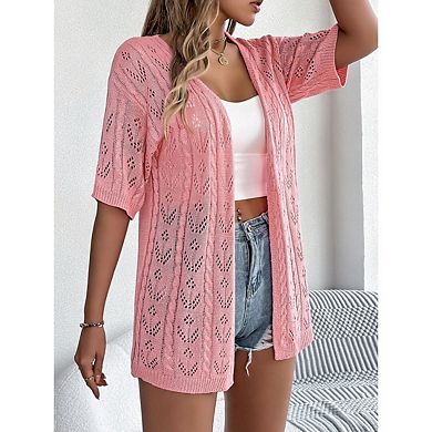 Boho Crochet Kimono Cardigan Lightweight Open-Front Beach Cover-Up