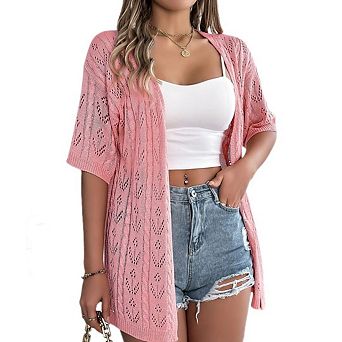 Boho Crochet Kimono Cardigan Lightweight Open-Front Beach Cover-Up