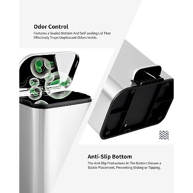 ANIXOL Stainless Steel Step Trash Can with Soft-Close Lid，Step-On