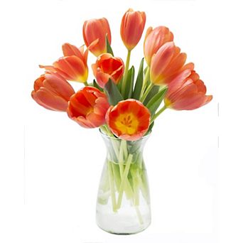 Tulips Bouquet With Vase Fresh Flowers