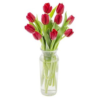 Tulips Bouquet With Vase Fresh Flowers