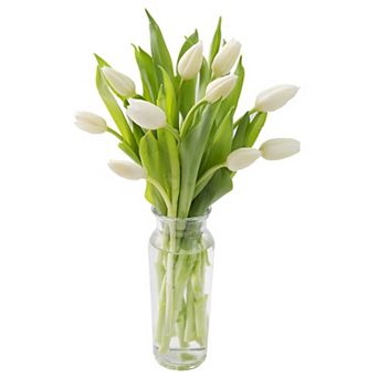 Tulips Bouquet With Vase Fresh Flowers