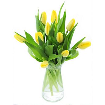 Tulips Bouquet With Vase Fresh Flowers
