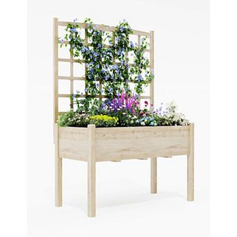 Raised Garden Bed with Trellis Elevated Flowerpot with Box Frame