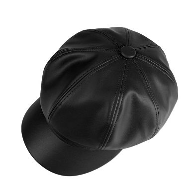 Womens Leather Newsboy Cap 8 Panel Paperboy Hat