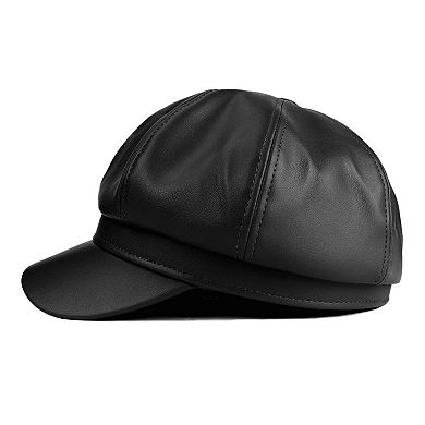 Womens Leather Newsboy Cap 8 Panel Paperboy Hat