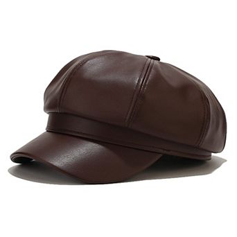Womens Leather Newsboy Cap 8 Panel Paperboy Hat