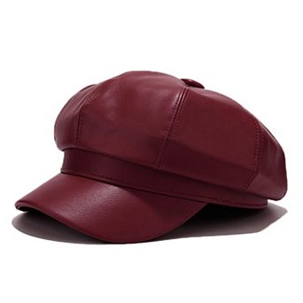 Womens Leather Newsboy Cap 8 Panel Paperboy Hat