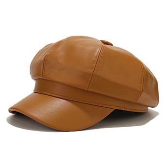 Womens Leather Newsboy Cap 8 Panel Paperboy Hat