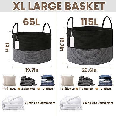 Cotton Rope Blanket Basket Laundry Hamper Storage Bin Gift Basket