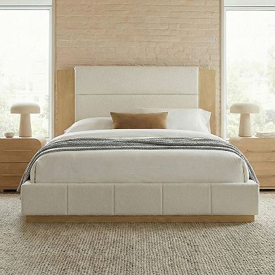 Pnronnc Modern Upholstered Bed Lowprofile Frame Platform Bed with Extended Wood Headboard, Wood Base