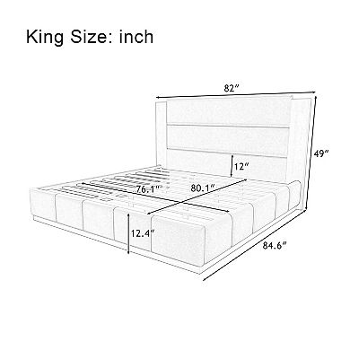 Pnronnc Modern Upholstered Bed Lowprofile Frame Platform Bed with Extended Wood Headboard, Wood Base