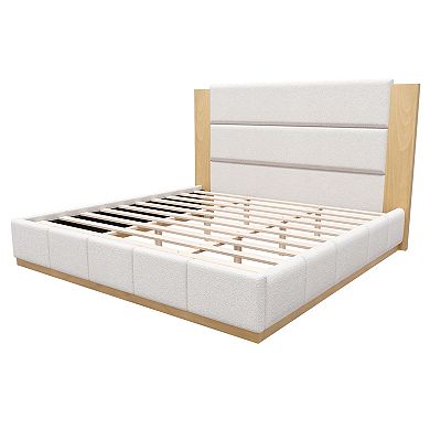 Pnronnc Modern Upholstered Bed Lowprofile Frame Platform Bed with Extended Wood Headboard, Wood Base