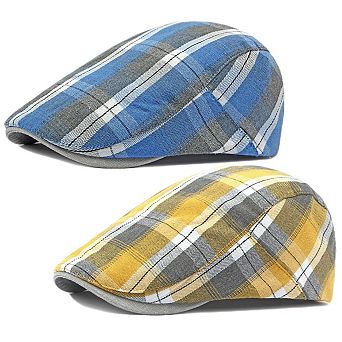 2-Pack Men's Flat Cap / Newsboy Hat Adjustable Plaid Driver Cap