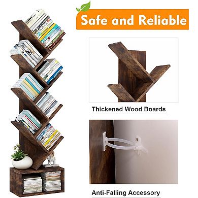 8-Tier Bookshelf Wooden for Living Room Sturdy Storage Organizer