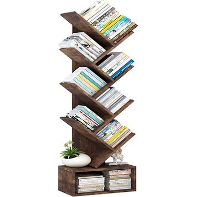 8-Tier Bookshelf Wooden for Living Room Sturdy Storage Organizer