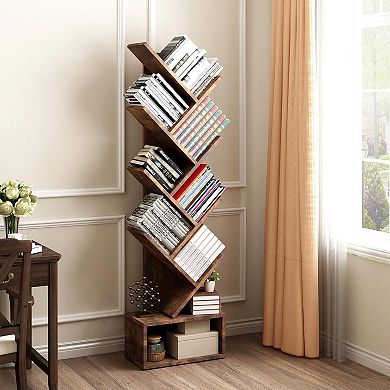 8-Tier Bookshelf Wooden for Living Room Sturdy Storage Organizer